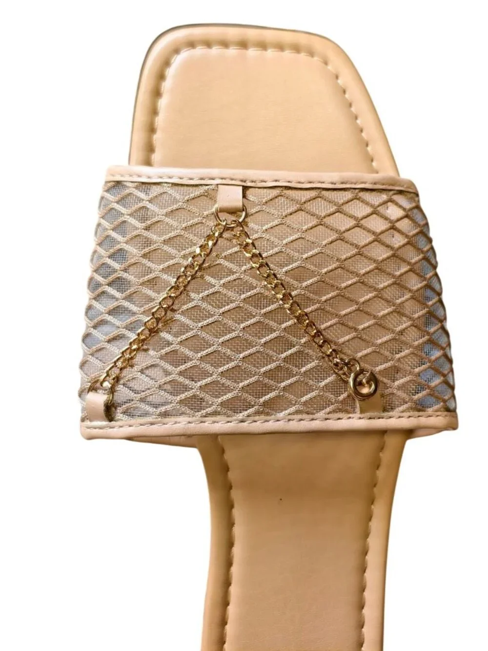 GBG Los Angeles Womens 10M Slide Sandals Tan Gold Chain 